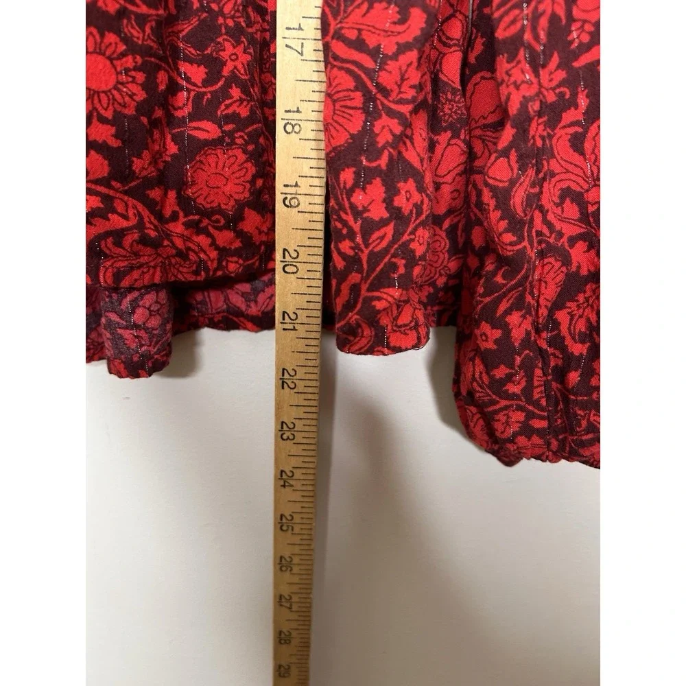 Knox Rose Women's Red Floral Boho Peasant Fairy Long Sleeve Shirt Size Large - Picture 6 of 10